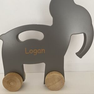 Manny +‎ Simon Wooden Push Elephant With Name Logan